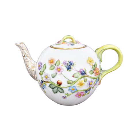 Teapot w.flower applications,branch knob